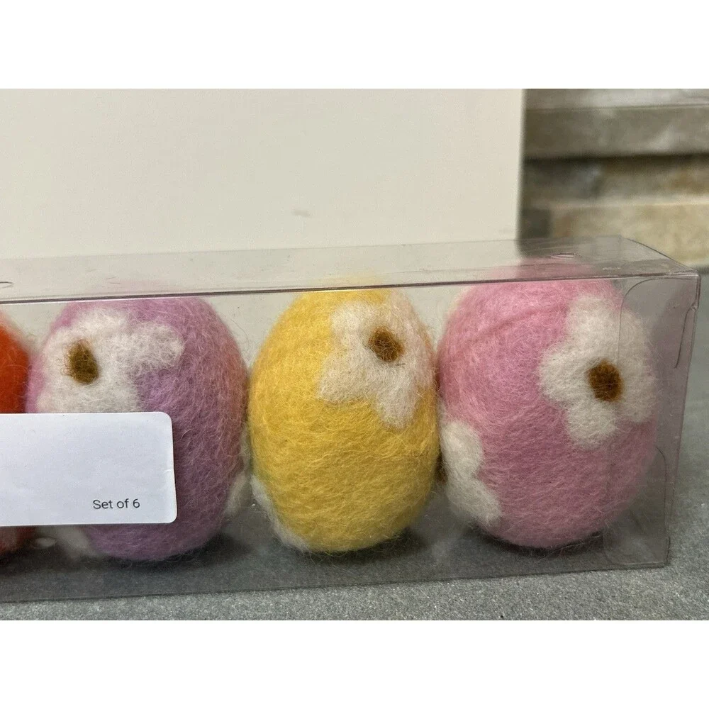 At Home Easter Felt Eggs Figurine Set Of 6 Multicolor Seasonal Decor